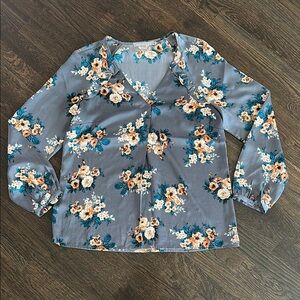 Daniel Rainn Darena V neck Floral Gray Women's Top